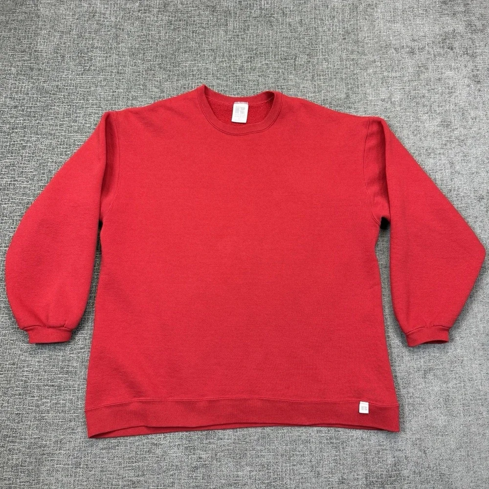 Vintage 90s Russell Athletic Sweatshirt Blank Crewneck Red XL Made‎ in USA